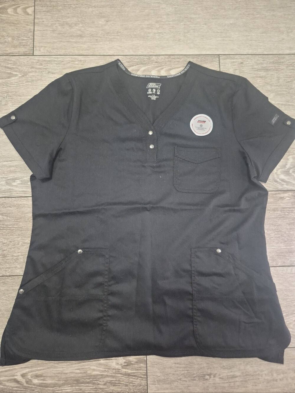 Genuine Dickies Women's Snap Front Black Color Scrub Top. Various Sizes Avaliabl